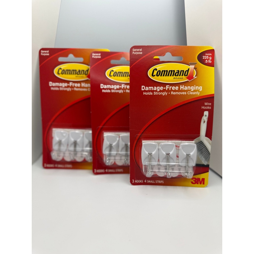 3M‎ Command Hooks Damage Free Hanging up to 0.5 lb (225 g) 3 packs of 3